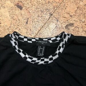 📌 Black T-Shirt with Checkered Trim